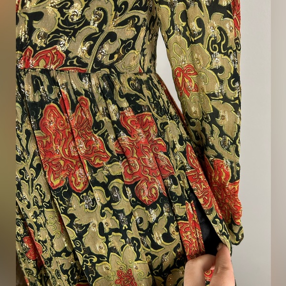 Vintage 60’s Gold Mock Neck Floral Maxi India Cotton Party Dress with Pockets - Picture 15 of 15